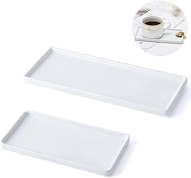 Set 2 Vassoi In Ceramica Bianca Rettangolari Per Bagno - Portasapone, Candele E Gioielli - Foto 10