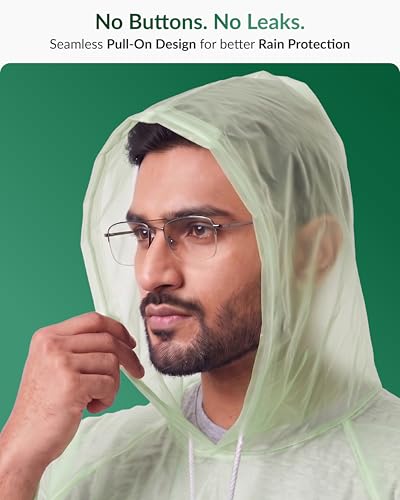 Image of Destinio Poncho for Men, Poncho for Women-Thick Waterproof PVC, Rain Coat, Reusable - Transparent Pocket Raincoat with Hood, Full Cover for Bag in Travel, Trekking, Bike Riders