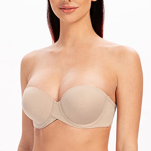 Image of MELENECA Women's Push Up Strapless Bra Padded Underwire Stay Put Lift | Non-slip silicone grip, seamless shaping, lift support and comfortable wear for weddings, dresses and daily outfits