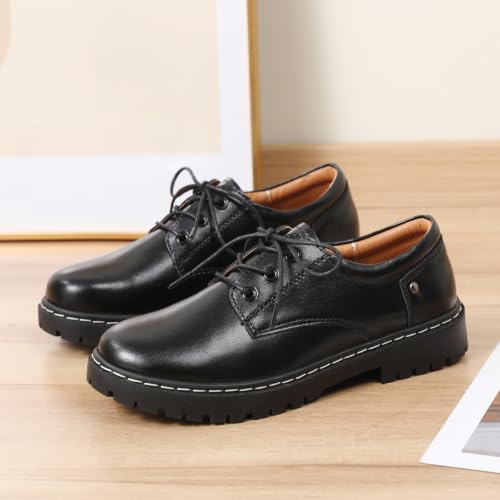 Image of Women Oxford Shoes Plain Toe Lace Up Non-Slip Platform Dress Shoes