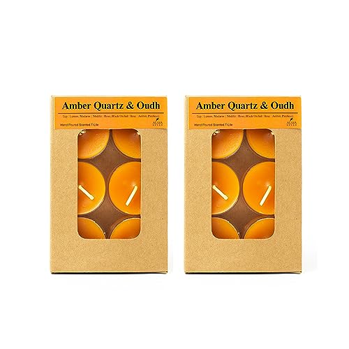 Image of AuraDecor Scented Soy Wax Acrylic Tealight Candle, Organic Luxury Aroma, Aromatic /Aromatherapy Candle || Long Lasting Burning Time (Pack of 1, Amber Quartz & Oudh)