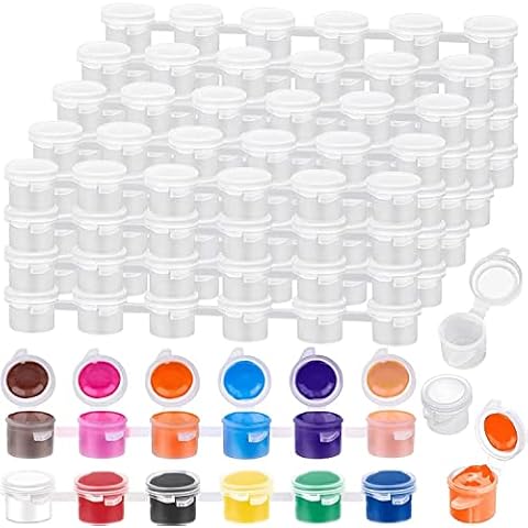 150 Pcs Empty Paint Pots, 25 Strips 3ml/ 0.1oz Paint Pots Strips with Lids for Arts Crafts Plastic Storage Container for Organizing Paint Paintings Cover