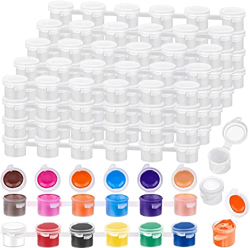 150 Pcs Empty Paint Pots, 25 Strips 3ml/ 0.1oz Mini Paint Pots Strips with Lids for Arts Crafts Plastic Storage Container for Organizing Paint Paintings