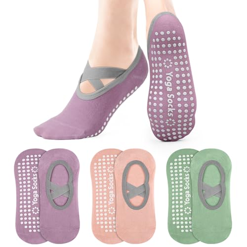 Tobfit 3 Pares Comodos Calcetines Yoga Pilates Para Mujeres y Niñas, Calcetines Pilates Mujer Antideslizantes, Suave Elástica, Artes Calcetín Tobillero Deportivo Con Puntos Antideslizantes, EUR 36-39