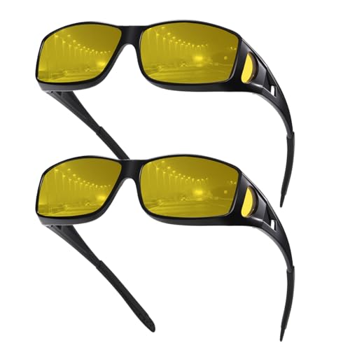 EYGIFT Night Vision Driving Glasses Fit Over Sunglasses for Men Women Wrap Around Anti Glare Nighttime HD Yellow Lens