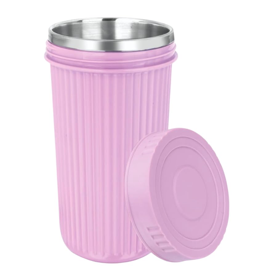 Image of Travel Glass with Airtight Silicone Lid | Double Walled Unbreakable Leakproof | Ideal for Home, Office & Travel (Baby Pink)