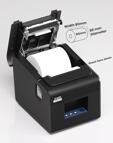 Image of vretti Thermal Receipt Printer, 3'1 /8 80mm Direct Thermal Printer with USB Serial LAN Port - Kitchen POS Printer ESC /POS Command Support Cash Drawer, Not for Square