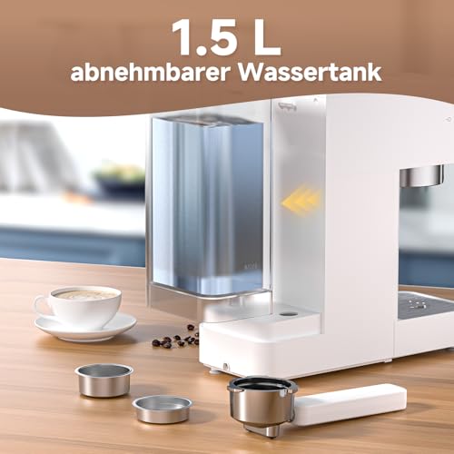AMZCHEF Siebträgermaschine 20 Bar Espressomaschine klein mit LED-Display, Milchaufschäumer & Edelstahl-Dampfstab, 1350W Schnellaufheizung, 1,5L Wassertank, für Espresso Cappuccino Latte,Weiß 5