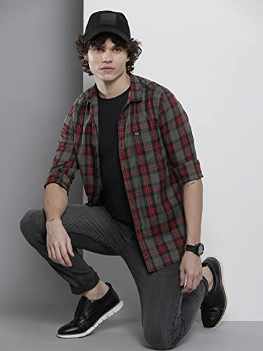 Image of The Indian Garage Co Men Regular Fit Checkered Full Sleeves Cutaway Collar Casual Shirt