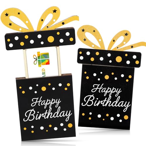 Kathfly Cheerful Birthday Gift Card Holders Wooden Gift Cardholder Pull Out and Cute Card Holder to Decorate Gifts for Wedding Birthday Note Cards and Business Cards