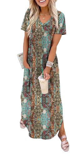 Image of WIHOLL Women's Summer Short Sleeve Dresses Maxi Dress Vacation Beach Sundresses 2026 with Pockets