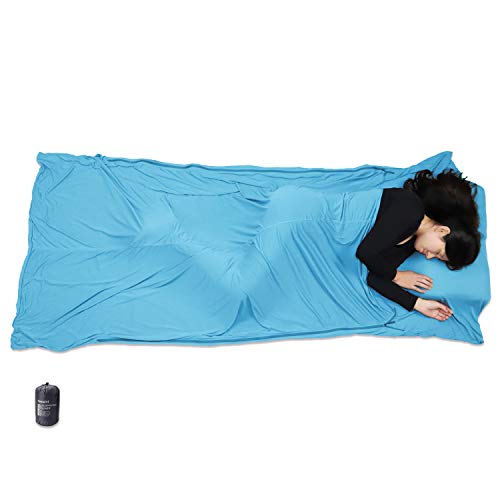 BROWINT Coolmax Reisebettlaken, Schlafsack mit doppelten Reißverschlüssen für Erwachsene, Schlafsäcke für Hotels, rechteckig mit Kopfkissentasche & Mumien-Innenschlafsack mit Kapuze, atmungsaktiv Cover