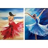 Yomiie 2 Pack 5D Diamond Painting Dancer Full Drill by Number Kits, Ballerina Girl Women Paint with Diamonds Art Rhinestone Embroidery Cross Stitch Craft for Home Room Decoration (12x16 inch)
