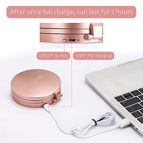 B Beauty Planet 20X Magnifying Mirror With Light, 20X/5X/1X Travel Lighted Makeup Mirror,Portable Led Compact Mirror,Handheld Folding Rechargeable Ring Light Mirror(4Inches, Rose Gold) #TOP2