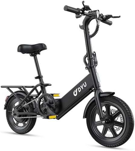 DYU Electric Bike for Adult 500W Motor 36V 7.8Ah Battery, 20 Mph Folding Electric Bicycles, Dual Disc Brakes 14" Commuter City Mini Ebikes with Pedals for Adults and Teens