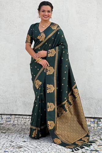 Image of SGF11 Women's Kanjivaram Pure Soft Silk Saree With Unstitched Blouse Piece