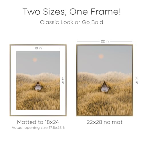 Image of Homeforia 22x28 Picture Frame Bronze, High End Metal 22 x 28 Large Poster Frames with Mat 18 by 24 Photo, 22x28 Brass Frame Matted to 18x24 Print, 28x22 Thin Frames, Tempered Glass, Wall Kit, Set of 1