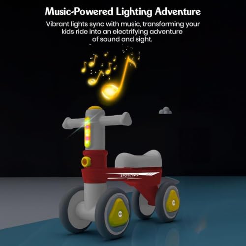 Image of StarAndDaisy Balance Bike /Push Ride on for Kids /Toddle with 4 Smooth Wheels, Music & Lights /Red Mini Bike for Kids (Red)