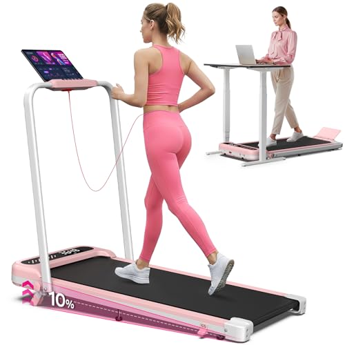 Image of Cardirun Pink Walking Pad Treadmill with Incline and Handle Bar, 3.0HP Quiet Portable Treadmill for Home Small Spaces, Foldable Under Desk Treadmill with Smart App & Remote Control