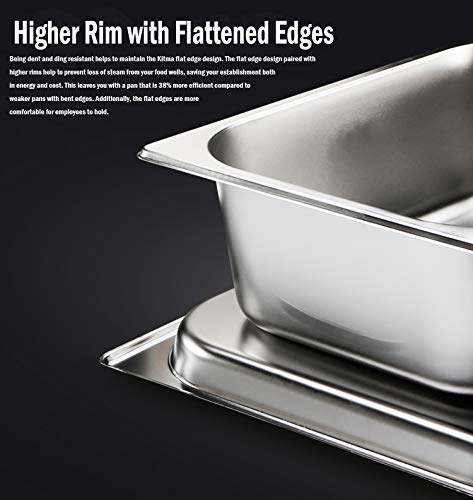 4" Deep Steam Table Pan Full Size, 14 Quart Stainless Steel Anti-Jam Standard Weight Hotel GN Food Pans - NSF (20.87"L x 12.8"W)