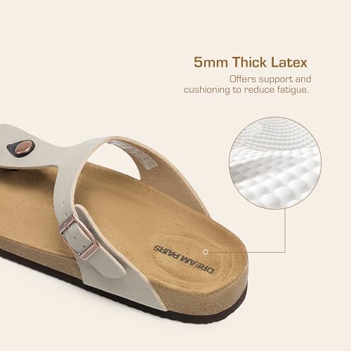 Image of DREAM PAIRS Arch Support Thong Sandals for Women Casual Leather Flip Flops Dressy Slides with Soft Cork Footbed Adjustable Strap for Summer Beach Vacation