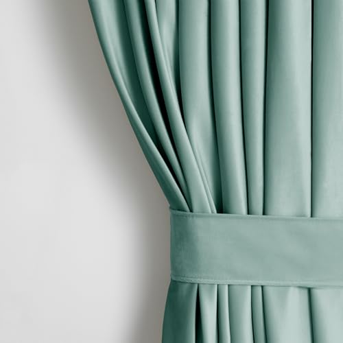 AmeliaHome Lot de Rideaux H 245 x l 140 cm avec embrasses 54 x 10 cm - Aspect Velours - Menthe - 1 pièce - Ruban fronceur à Bande ondulée - en Velours Semi-occultant...
