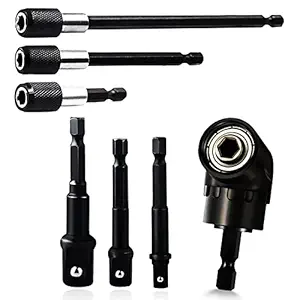 Drill Bit Extension Set for Confined Space 3 PCS Quick Change Magnetic Drill Bit Holder Extender 1/4? Hex Shank + 105 degreeRight Angle Drill Attachment + 1/4