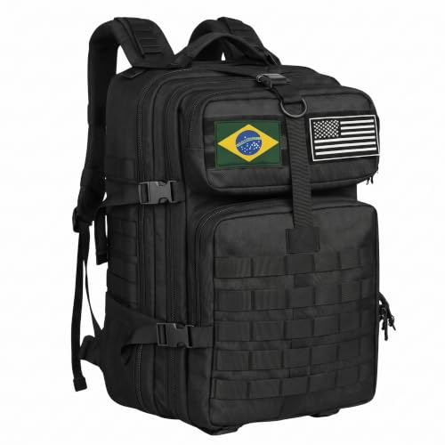 Mochila Masculina 50L Design Militar Utilitário Reforçada, Resistente à Água, Compartimento para Notebook, Estrutura Modular para Trilhas, Viagens e Camping (Preta)