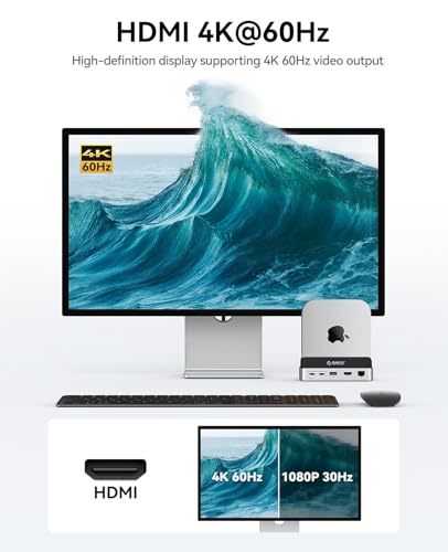 Image of ORICO MiniDock and Stand Compatibility with Mac mini M4, 9-in-1 Aluminum Hub with 4TB NVMe M.2 SSD, 10Gbps USB-C & USB-A,5Gbps USB-A,4K HDMI, Gigabit Ethernet, SD /TF Card Readers,Type-C(PD3.0)