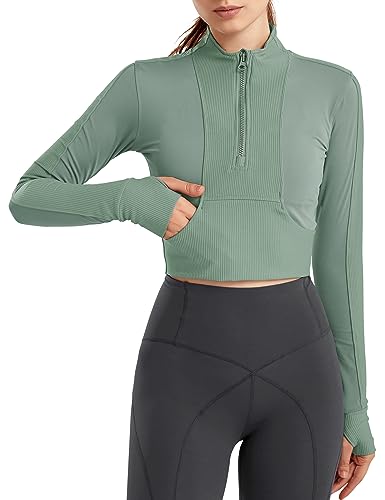 EFFAN Damen Gym Tops Sport Yoga Sportkleidung Leicht Crop Langarm Shirt...