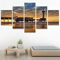SIGNWIN 5 Panel Canvas Wall Art Modern Art Coastal Colorful Multicolor Photography Romantics Sunset for Home Decorations Ready to Hang - 60