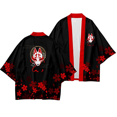 Image of DOSLAVIDA Men's Japanese Kimono Jacket Set Stylish Open Front Coat With Shorts Chinese Style Printed Cardigan Suit