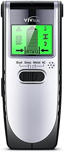 Stud Finder Wall Scanner - VIVREAL 4 in 1 Stud Finder with LCD Display, Beam Finder Center Finding & Sound Warning, Wall Scanner for the Center and Edge of Wood AC Wire Metal Studs (Black Silver)