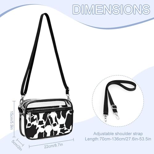 Abstract Cow Black White Pattern Clear Stadium Bag Clear Mini Messenger Bags with 2 Compartments Crossbody Bag2