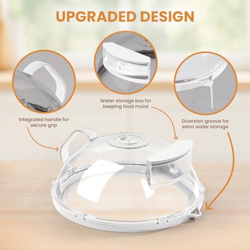 Image of Gracenal Microwave Food Cover, 12 Inch Microwave Splatter Cover with Water Steamer and Integrated Handle, White Clear Splatter Guard Microwave Cover for Food, Microwave Lid Gifts for Mom