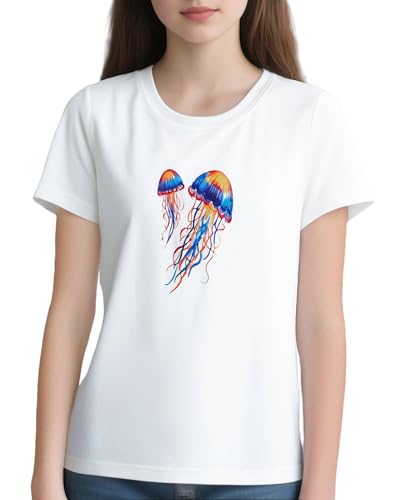 Kids White T Shirt Cute Short Sleeve Tshirt for Girls Jellyfish Graphic Crewneck Tees Boy & Girl Toddler Loose 2-8T