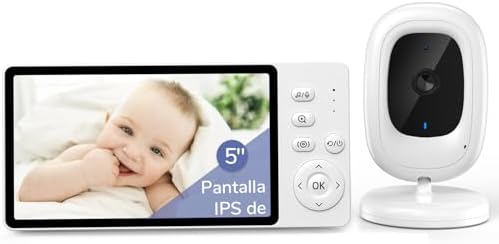Camara Vigilancia Bebe con Pantalla IPS 5" 1080p, Vigilabebes con Camara sin Wi-Fi, Vision Nocturna Infrarroja Invisible, Comunicacion Bidireccional, Zoom 3X y VOX