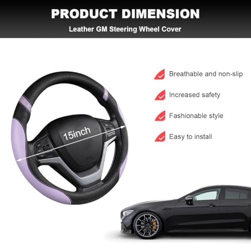 Image of Car Steering Wheel Cover, 15 Inch Premium Leather Breathable Non-Slip Wheels Wrap, Universal Auto Comfortable Steering Wheel Protector for SUV Truck Van, Car Accessories (Purple)