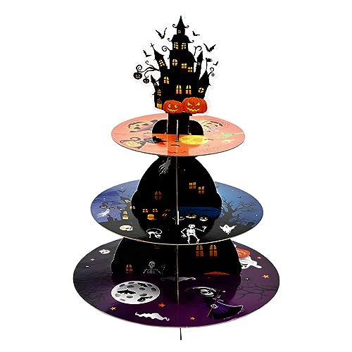 Karton Tortenständer 3 Etagen Halloween Muffinständer Cupcake Ständer Cupcake Turm Servierständer Kuchen Dessert Torten Etagere Pappe Kuchenständer Halter für Geburtstag Party, Wiederverwendbar
