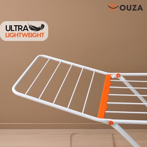 Image of HOUZA 3 Way Folding Cloth Drying Stand, Lightweight, 42 Feet Drying Length, 20 Drying Rails, Orange & White, Pack of 1