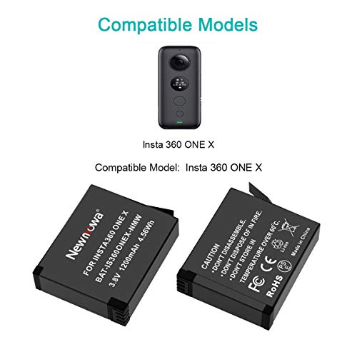 Newmowa Replacement Battery(2 Pack) and Dual USB Charger for Insta 360 ONE X