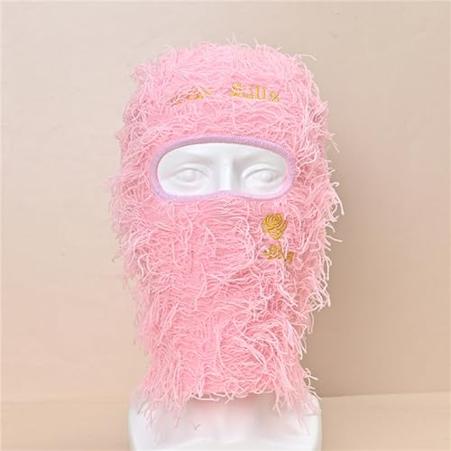 Balaclava de punto térmico para hombres y mujeres, gorro tejido con bordado de letra, resistente al viento, gorro con capucha para montar y esquiar miniatura 3