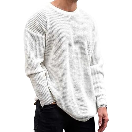 Pull en tricot gaufré homme coupe ample col rond manches longues pull d'automne et d'hiver chaud