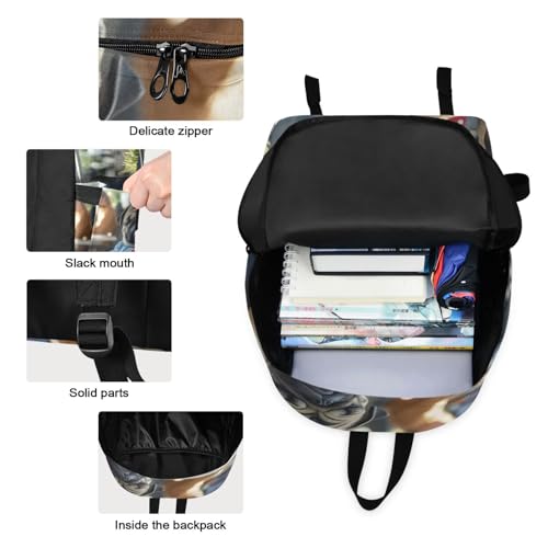 Backpack Lunch Box Set Large Capacity Travel Backpacks and Insulated Lunch Bag for Commute Hiking Picnic Office Pug Print3