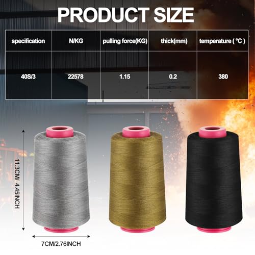 Image of 3-roll Pack of 1313 Aramid 403 Flame-Retardant Yarn, Temperature Resistant to 200℃ Under No Load, Temperature Resistant to 162℃ Under Load, 2000 Meters, Available in Black, Gray, and Khaki