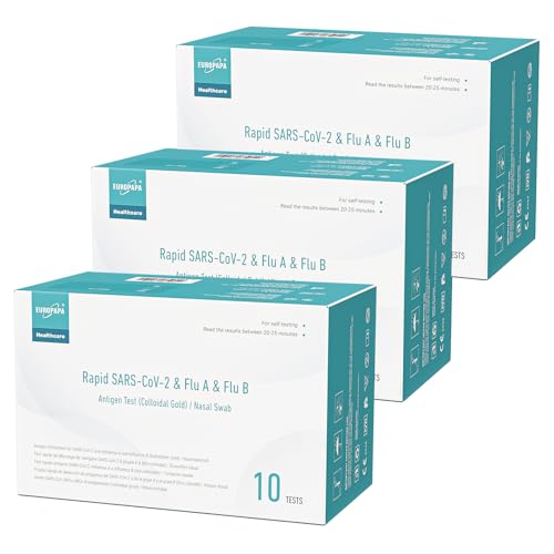 EUROPAPA 30x Corona Laientest Schnelltest und Grippe Test auf Covid-19 und Influenza A/B, Antigentest Selbsttest SARS-CoV-2 Flu A Flu B 3in1 Combo Rapid Test Cassette, für Zuhause, Einzelverpackt