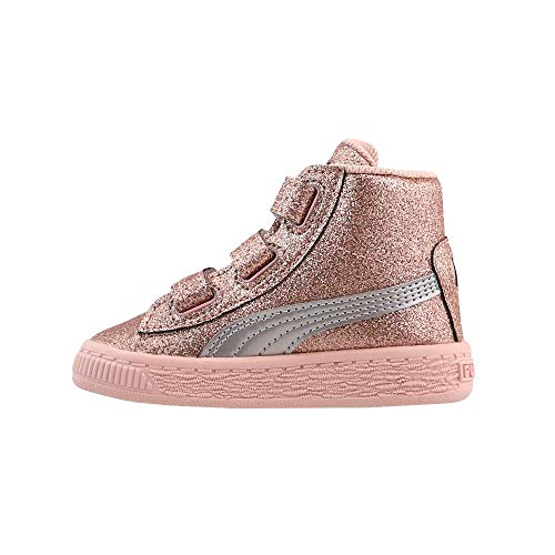 PUMA Baby Basket Mid Strap Glitz Kids Sneaker, peach beige, 4 M US Toddler4
