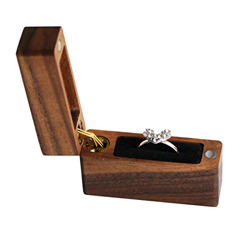 Gouert Walnut Ring Box Portable Wood Jewelry Box Wedding Ring Storage Box Handmade Jewelry Case for Proposal Engagement Wedding