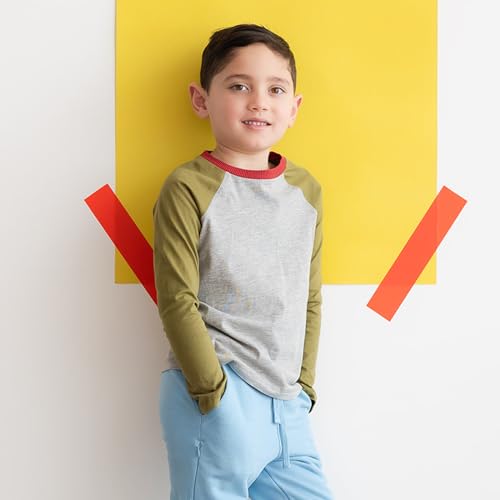 Image of Mightly Boys and Girls' Long Sleeve Raglan Shirt | Organic Cotton, Colorful Casual Stylish Clothes, Soft&Fresh Crew Neck Tee