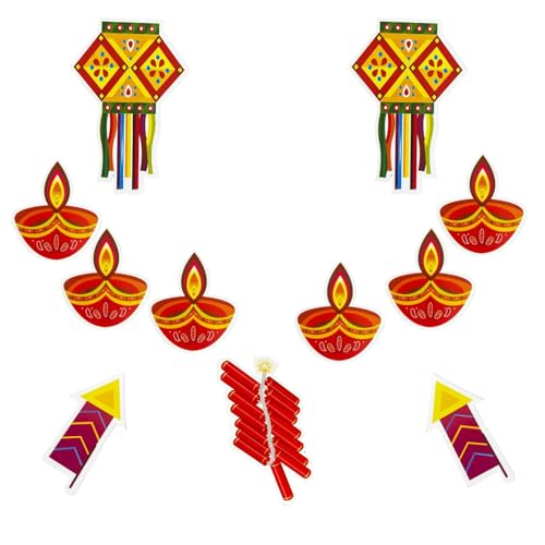 Image of 15 Pcs Diwali Festival Items Vibrant Wall Ceiling Decor Cutouts for Home and Office Deepawali Home Decor Festive Hanging (Pack of 15)